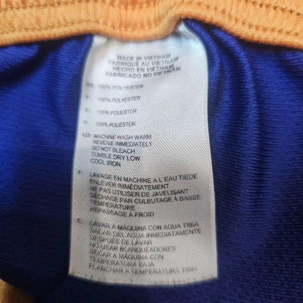 Adidas Men’s Medium Blue Orange White Athletic Training Shorts Logo Polyester